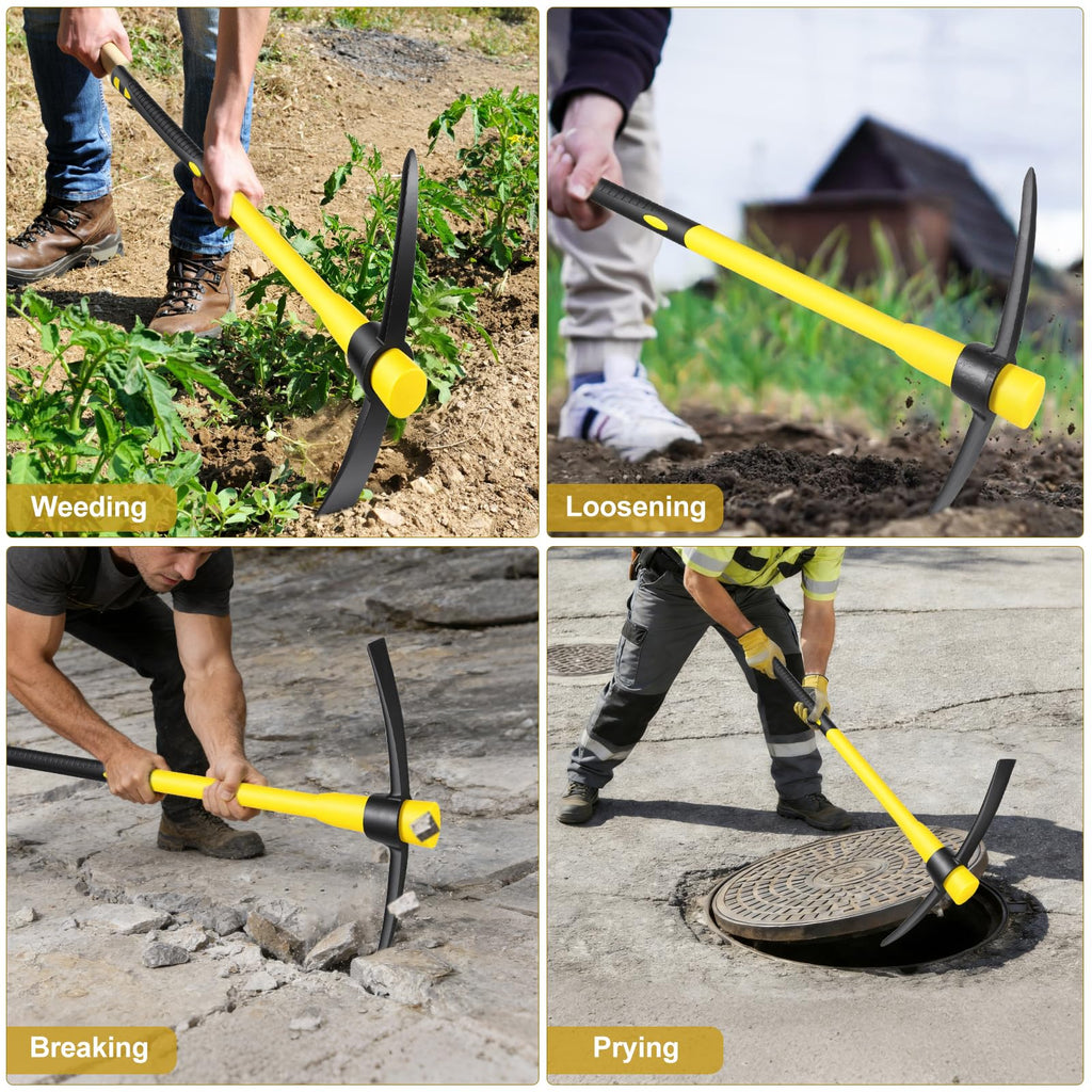 NAUKII 36 Inch Pick Mattock – Heavy Duty Rail Steel Garden Hoe with Fiberglass Handle, 2 in 1 Adze Hoe & Pick Axe for Digging, Landscaping, Yard Work, Outdoor