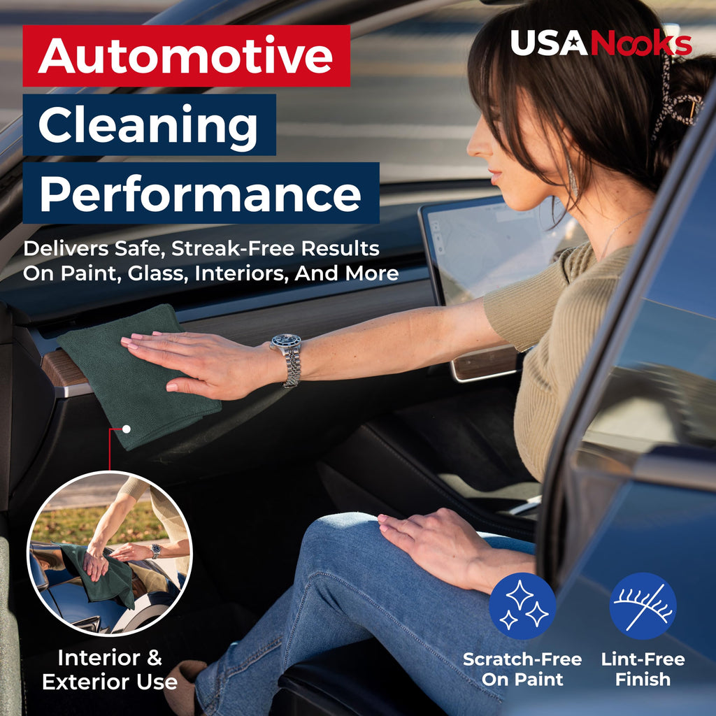 USANOOKS Premium 300GSM Microfiber Cleaning Cloth - 12.5"x12.5" High Performance - 1200 Washes, Ultra Absorbent Microfiber Towels for Cars Undercarriage, Rims & Engine Bay Cleaning - Microfiber Cloth