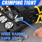 Vesmikit Crimping Tool Set 8PCS - Ratchet Wire Crimping Tool for Heat Shrink,Insulated Nylon,Non-Insulated,wire ferrules,Open Barrel Terminals,Solar Connectors - Crimper with 6 Interchangeable Die