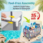 Extra Large Swimming Pool Storage Organizer Upgraded 280-Gallon Rolling Bin with Wheels Side Pockets Float Noodles Holder Mesh Cart for Pool Toys Swim Rings Surfboards Beach Gear Patio Yard Organizer