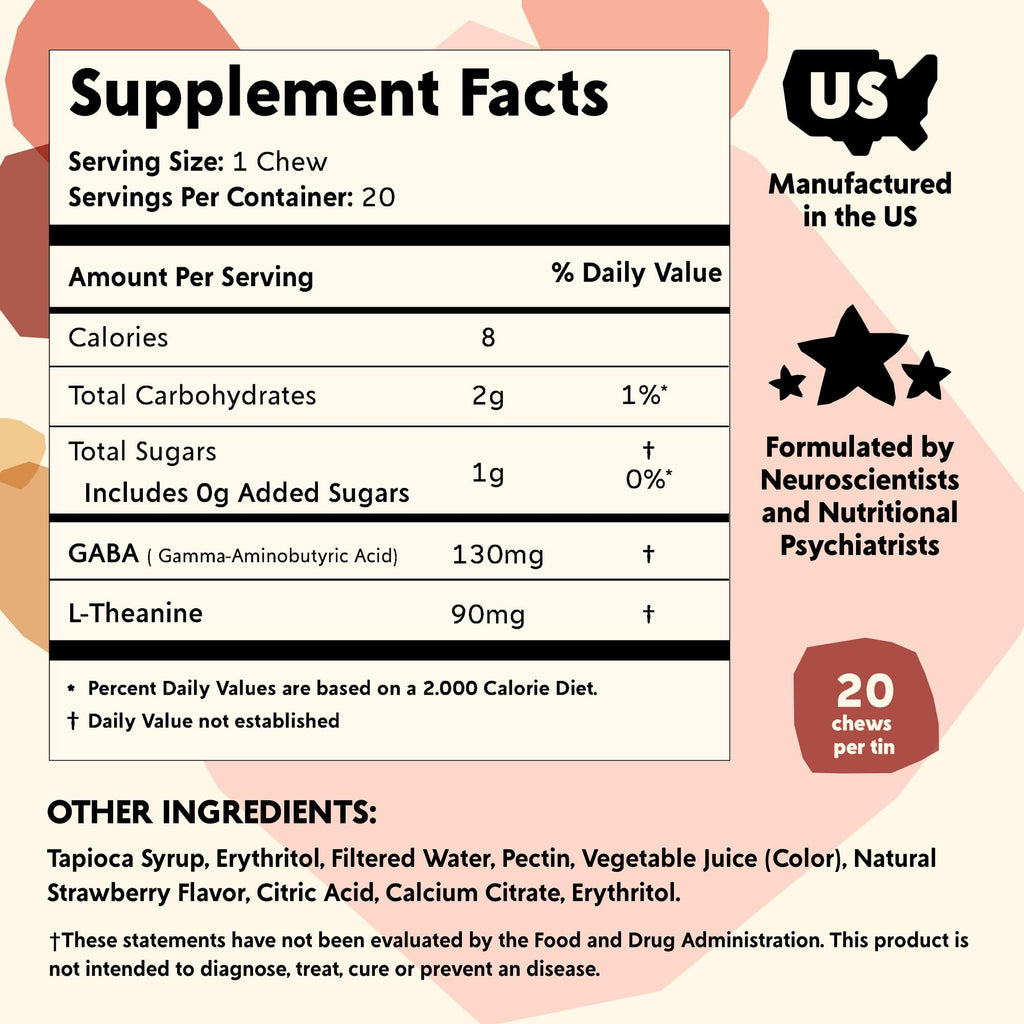 PYM Berry Mood Chews Support for Stress, Worry & Overwhelm, 60 Count | 130mg GABA, 90mg L-Theanine | Vegan, Non-GMO, Gluten-Free, No Added Sugar | All-Natural Mood Support Supplement Made in USA