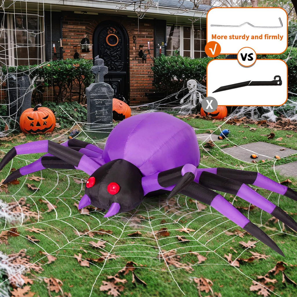 COMIN 9FT Halloween Inflatables Decorations Purple Spider Yard LEDs Decor