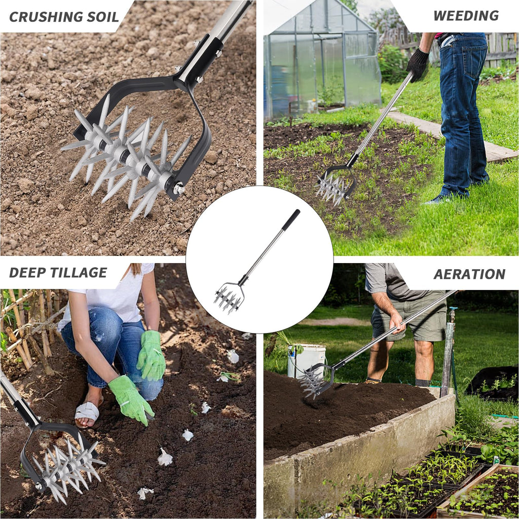 BARAYSTUS Rotary Cultivator Garden Tool, Adjustable Hand Tiller 29.7-57in