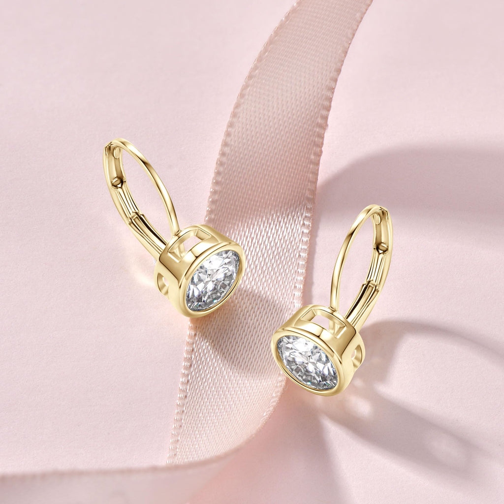 AOKSUNS Moissanite Leverback Hoop Earrings for Women, 14K Gold Plated Bezel Set Imitation Diamond Drop Earrings (Golden-2CTTW)