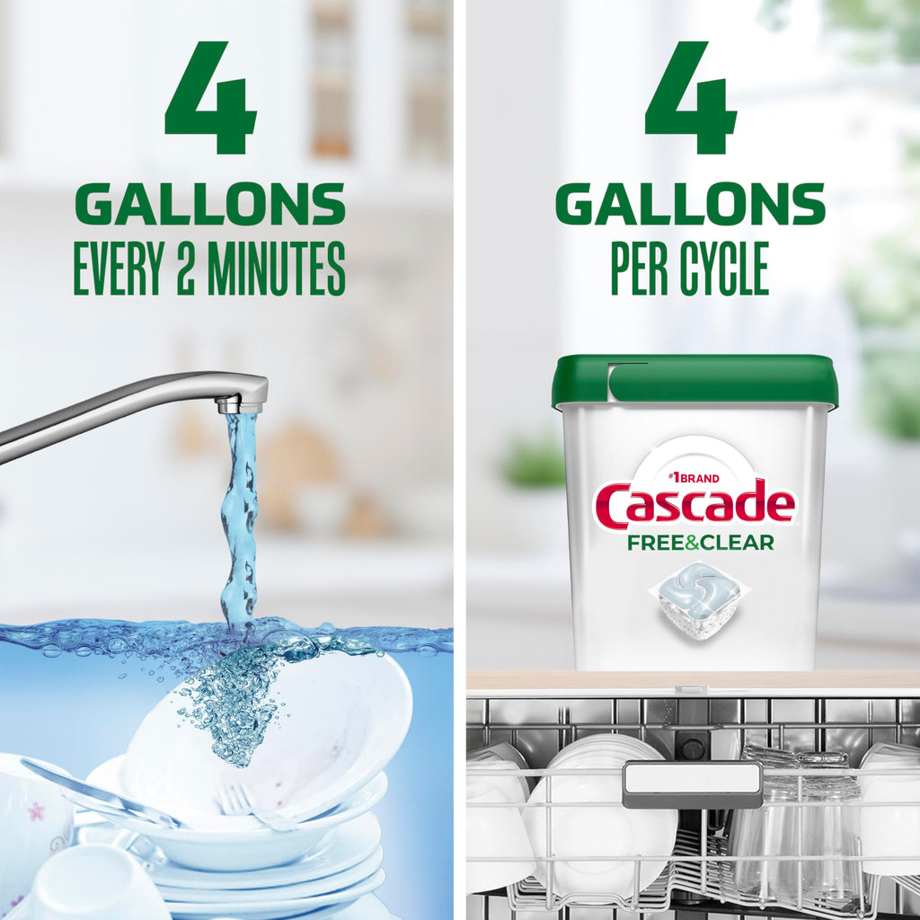Cascade Free & Clear Dishwasher Pods, Dishwasher Detergent, Dish Detergent Soap, Unscented, 47ct