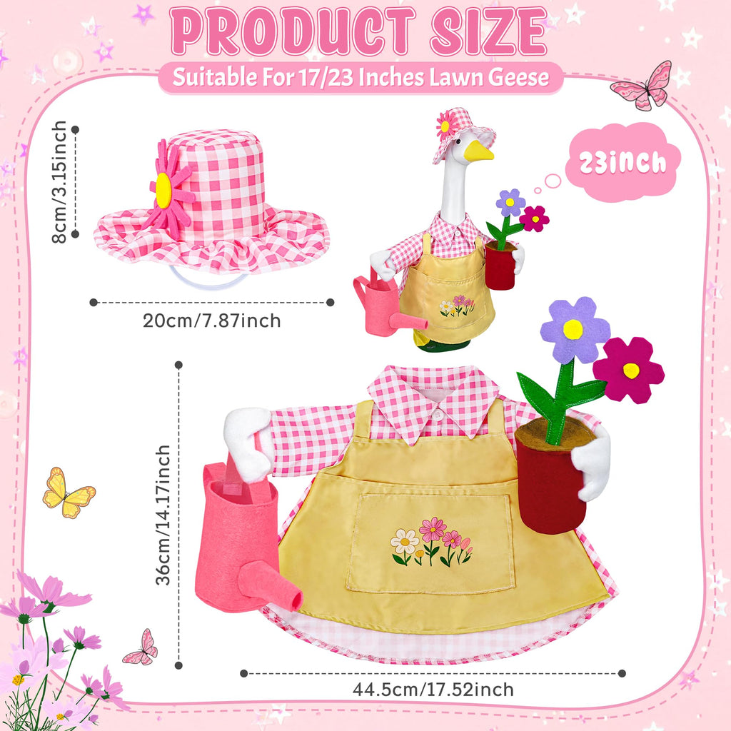 Ueyben Gardener Porch Goose Outfit Pink, Spring Goose Outfit Lawn Gooses Clothes Geese Costume for 23" Cement Plastic Geese Statue for Garden Yard Decoration