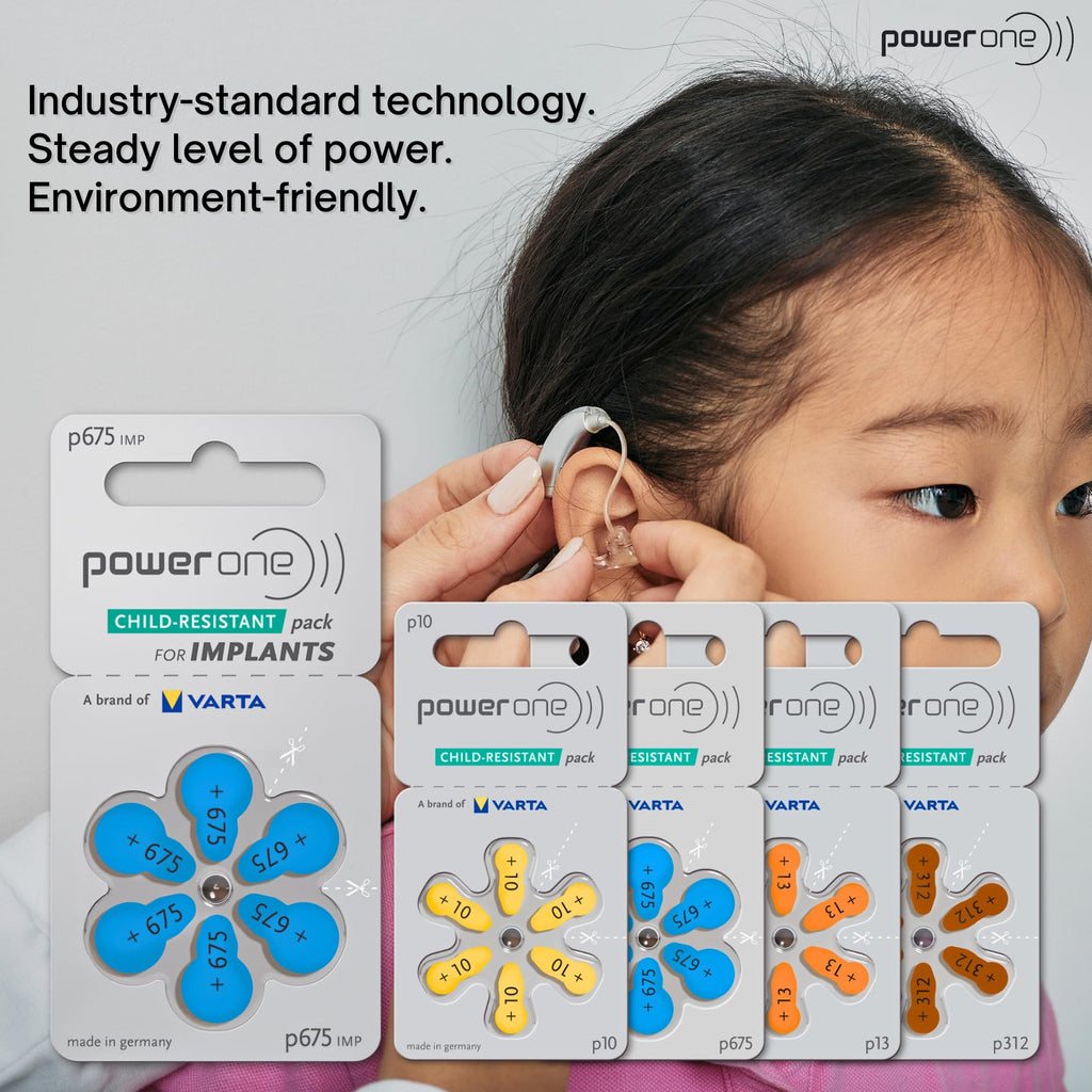 60 Mercury Free Hearing Aid Batteries Size: 675P Cochlear Implant by Power One