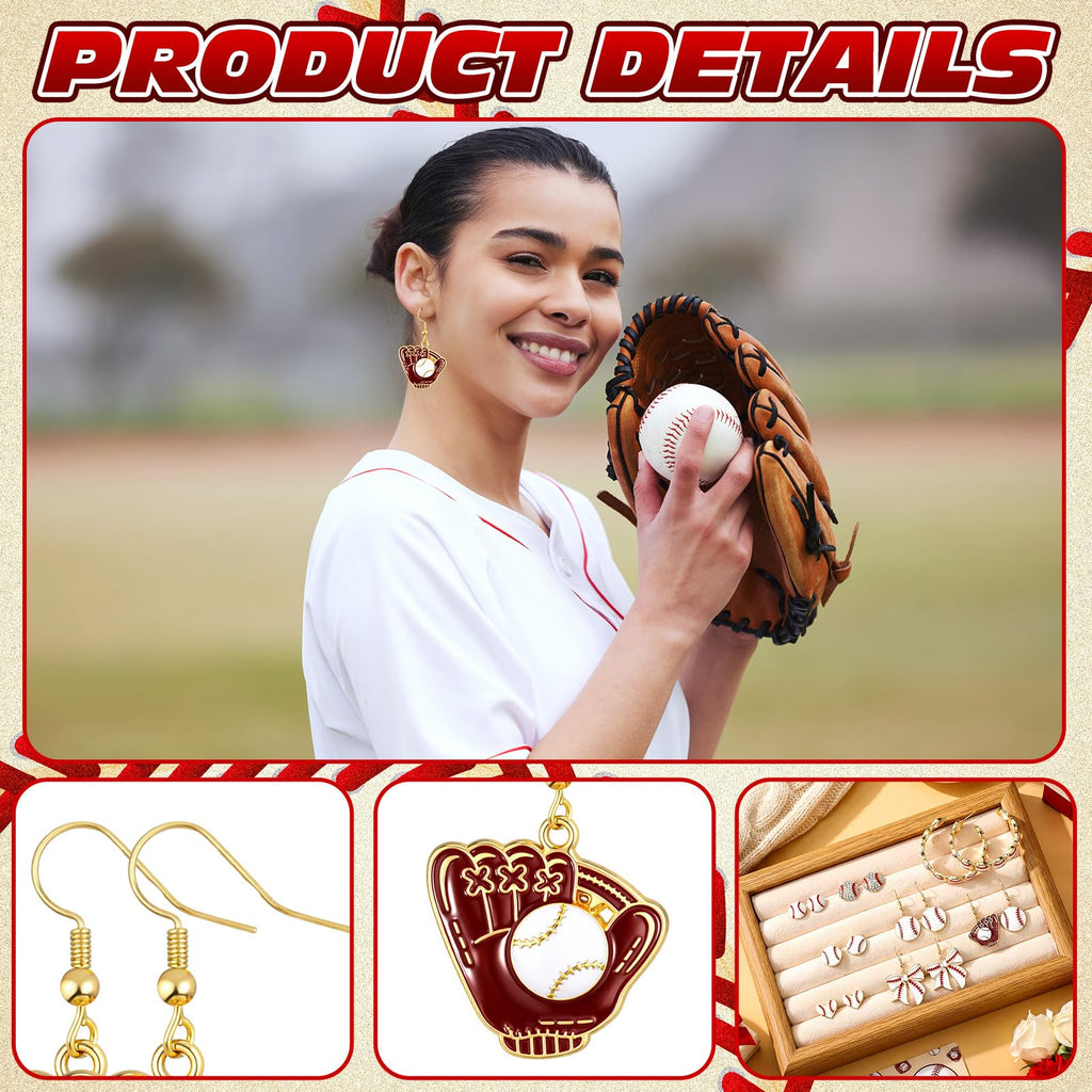 Liliaafar Sports Earrings for Women,9 Pairs,Baseball