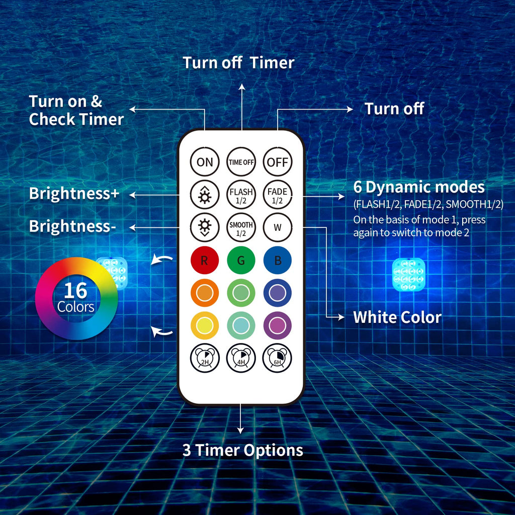 Homly Rechargeable Submersible Pool Lights with Remote, Waterproof Underwater Charging Battery Operated Controlled 16 Color Changing LED with Magnet Floating Lights Pool Pond Decoration 1 Pack