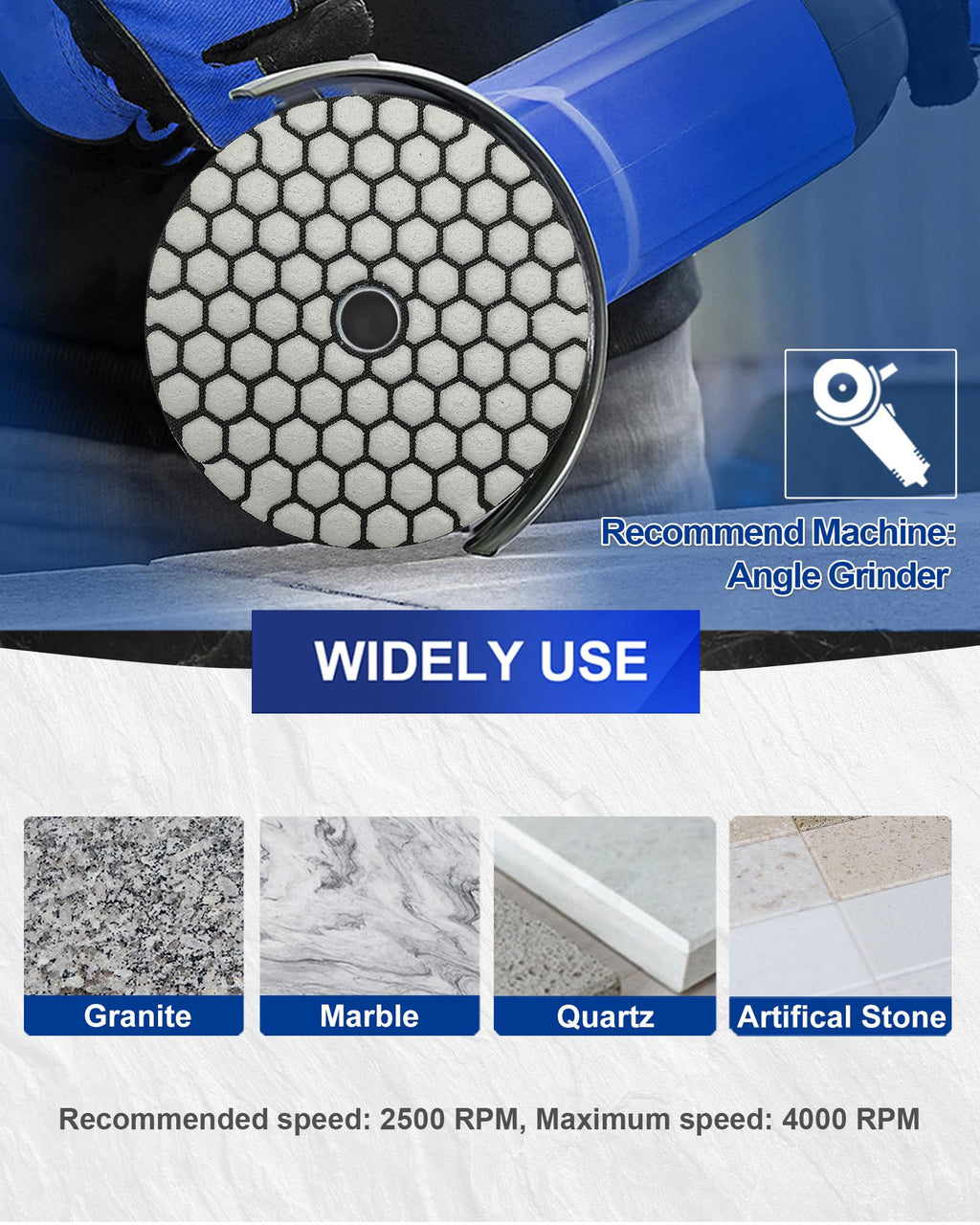 SHDIATOOL 7Pcs 4-Inch Dry Diamond Polishing Pads Grit 200 for Granite Marble Stone Sanding Pads Grinding Pads Abrasive Set