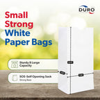 Duro 12# White Paper Lunch Bags 500 Count, Bulk Disposable SOS Paper Bags for Bread, Bagel, Deli & Restaurant Takeout or Delivery - 7.06 x 4.50 x 13.75 Inches