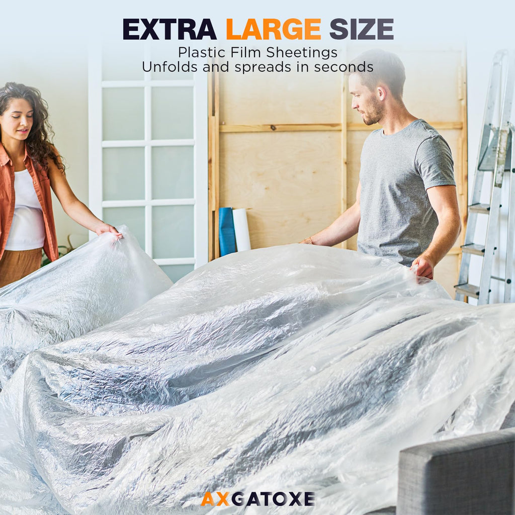 12 x 9 Ft Plastic Sheet Drop Cloths (30-Pack) - Disposable Painter's Sheeting & Tarps for Painting, Waterproof Painting Supplies, Dust Cover for Furniture/Couch/Floor Protection