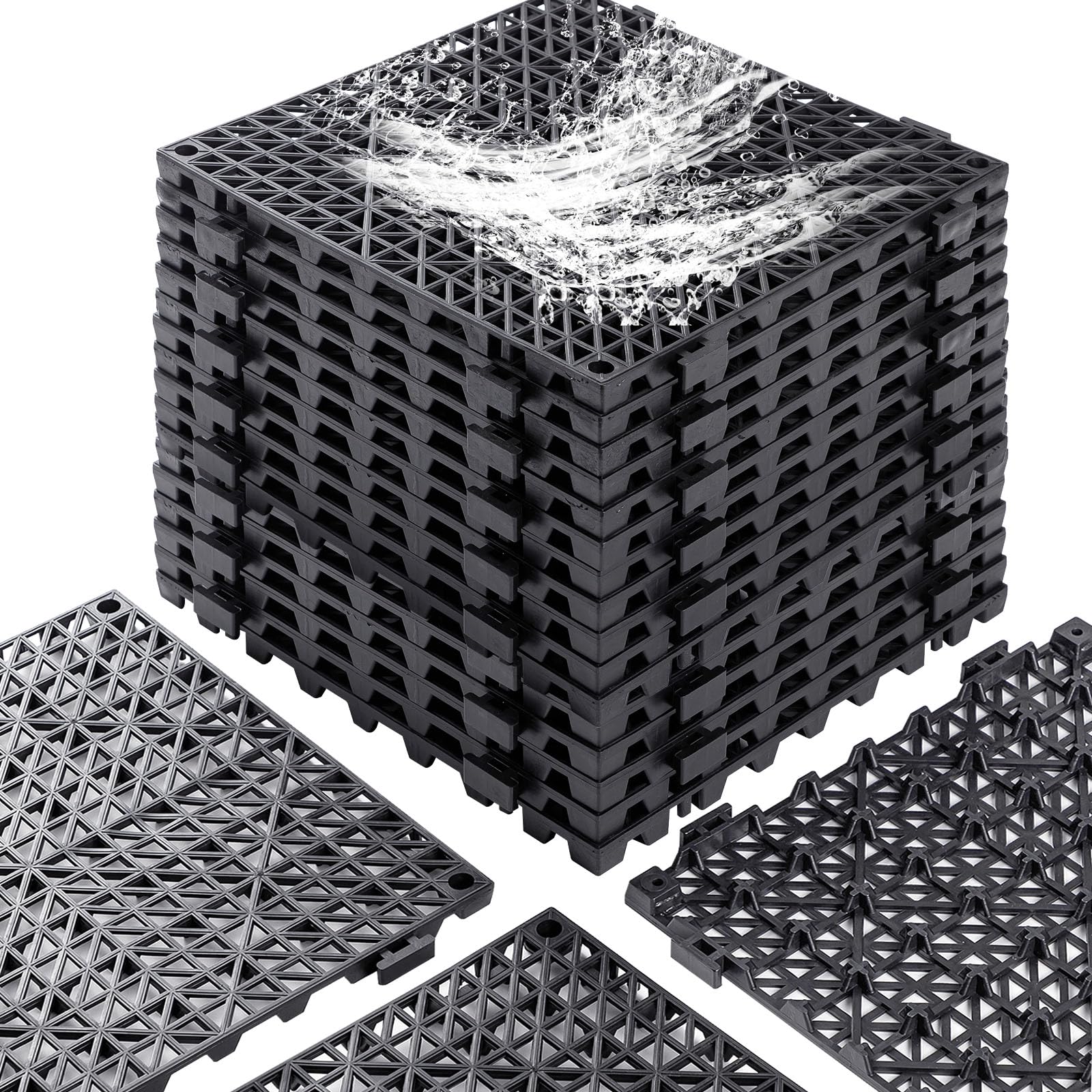 12” x 12” Drainage Interlocking Floor Mats 12 Pack for Outdoor and Indoor
