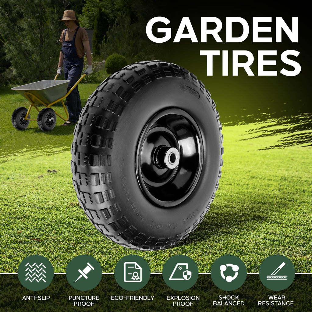 Taifa 1 PC 13 Inch Rubber Solid Flat Free Replacement Tires and Wheels 4.00-6 with 5/8'' Axle Bore Hole, Air Less Wheel for Wheelbarrow/Wagon/Hand Truck/Trolley/Garden Scooter etc.