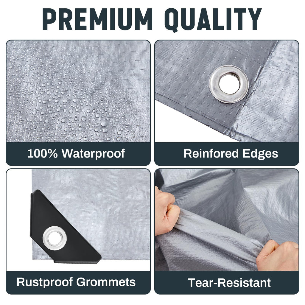GliCraft 8 Pack Silver Tarps 6 x 8 ft, 5.5 Mil Waterproof Reflective Tarps, UV Resistant Sun Shade Tarp, Heavy Duty Roof Tarp for Roof Protection, Boat Cover, Rv Cover, Cars, Patio Furniture, Camping