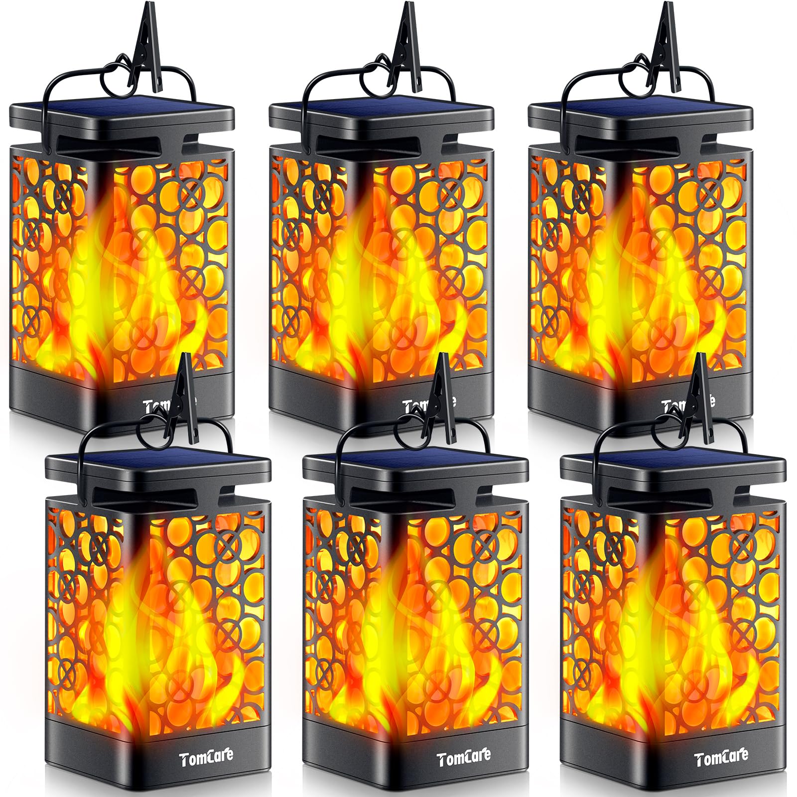 TomCare Solar Lanterns Outdoor Upgraded Flickering Flame Waterproof Hanging Lanterns Decorative Solar Powered LED Lights for Patio Deck Yard, 6 Pack