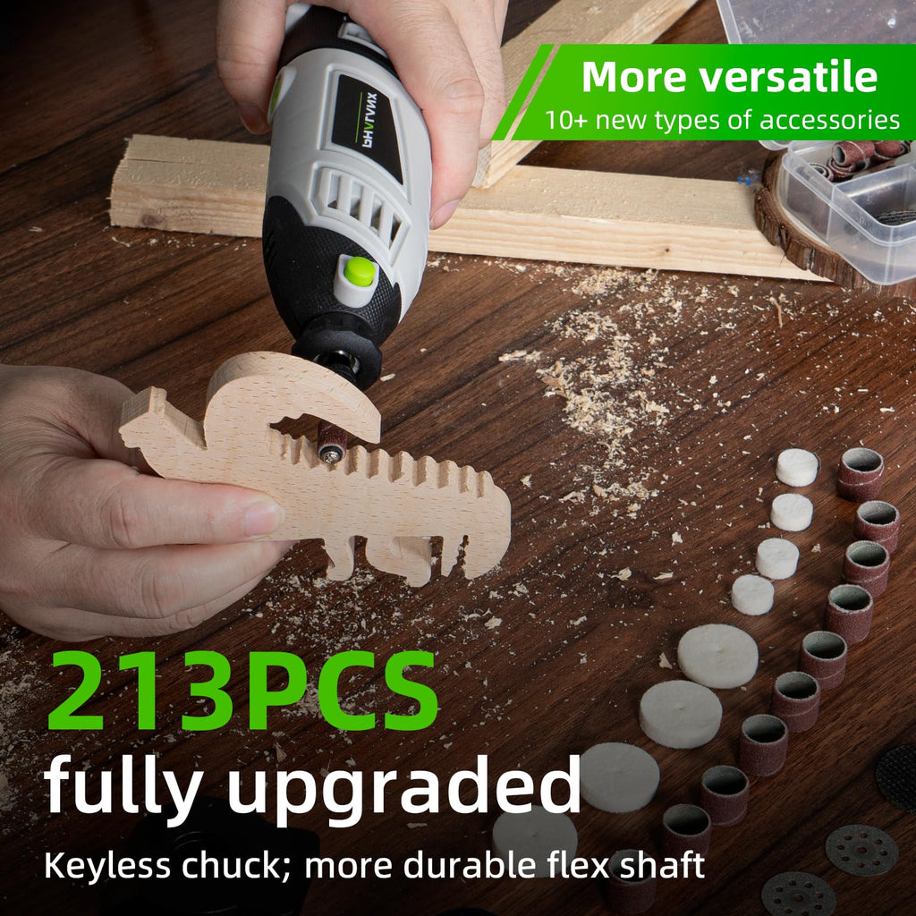 PHALANX 180W Rotary Tool Kit, 1.5-Amp 6 Variable Speed with Flex Shaft, 8000-35000RPM Rotary Multi-Tool& 213pcs Accessories Kit, Power Multiuse Set Prefect for Crafting Projects and DIY Creations