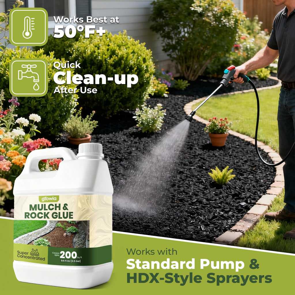 Mulch and Rock Glue for Landscaping - Cover Upto 200 sqft - 0.5 Gallon Mulch Glue for Rocks Outdoor Landscaping, Rock Glue for Pea Gravel, Fast-Drying Gravel Glue, Non-Toxic Gravel Binder