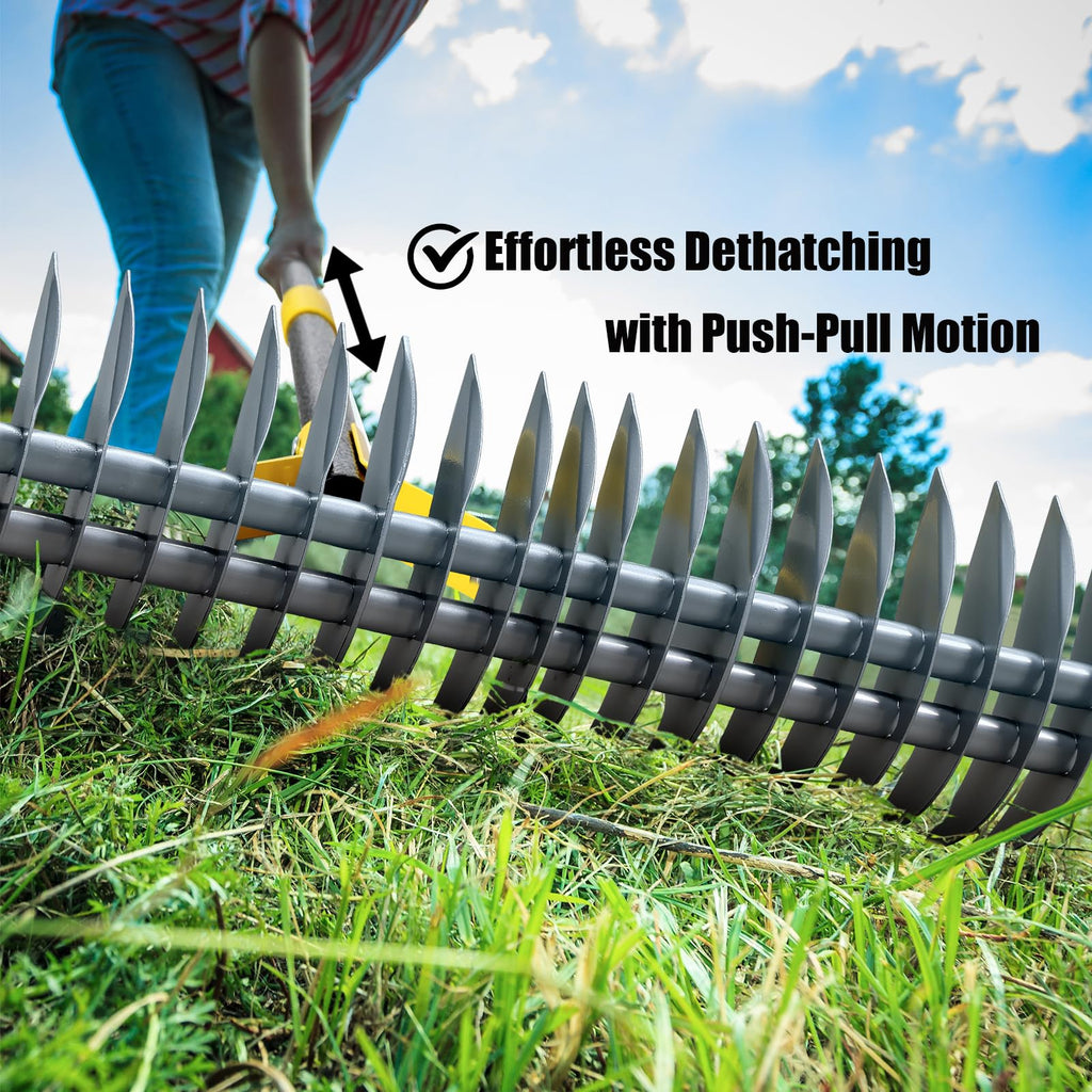 Heavy Duty Thatch Rake for Lawns -15" Dual-Action Dethatcher Thatching Rake with Sharp Blade for Dead Grass Removal,Soil Loosening,Lawn Dethatching,70" Manual Thatcher for Yard,Garden, Lawn
