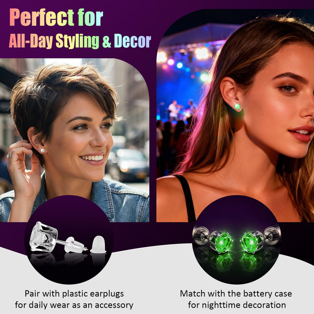 LED Light Up Earrings, LED Studs Earrings Party Flashing Blinking Stainless Steel Earring - 5 Pairs Glow Stud Earrings Halloween Christmas Gifts for Women Men Girlfriend Boyfriend, Mixed Color