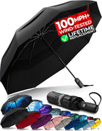 TUMELLA Strongest Windproof Travel Umbrella (Compact, 100MPH Wind-Tested)