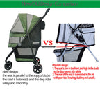 ROODO 3 Wheel Pet Stroller Best Lightweight Foldable Compact Portable Jogger All Terrain Travel Pet Gear Puppy Kitty Stroller for up to 30lbs Medium Small Dogs and Cats(Green)