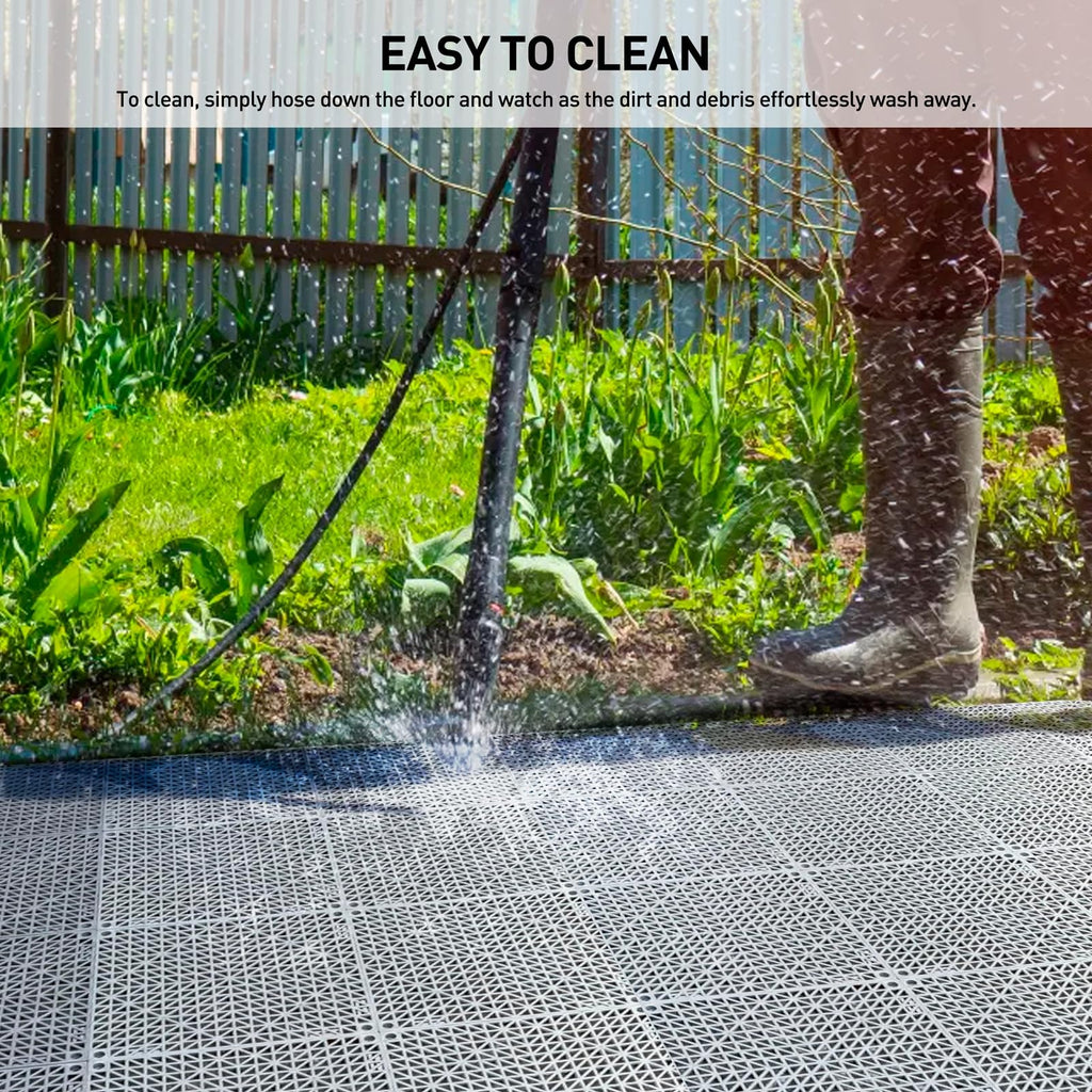 MAXWAVE 18 Pack 12" x 12" Modular Interlocking Floor Mats, Soft PVC Non-Slip Drainage Tiles, Splicing Rubber Cushion Flooring for Deck, Shower, Pool, Basement, Shed, Indoor and Outdoor Use