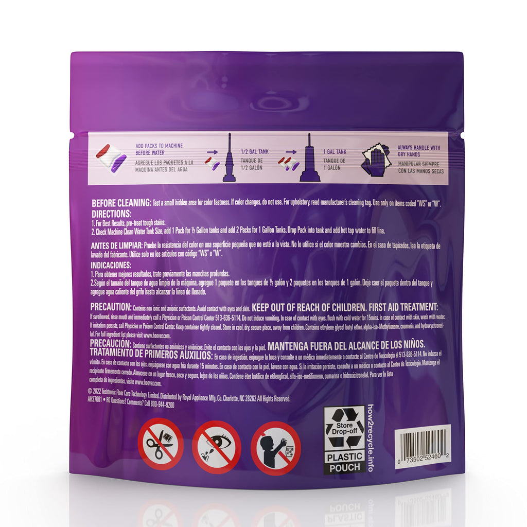 Hoover Paws & Claws Clean Packs, Sea Breeze Scent, Pre-Measured Concentrated Pack Solution, Tackles Tough Pet Messes & Stains, Pair Full Size Carpet Cleaning Machines