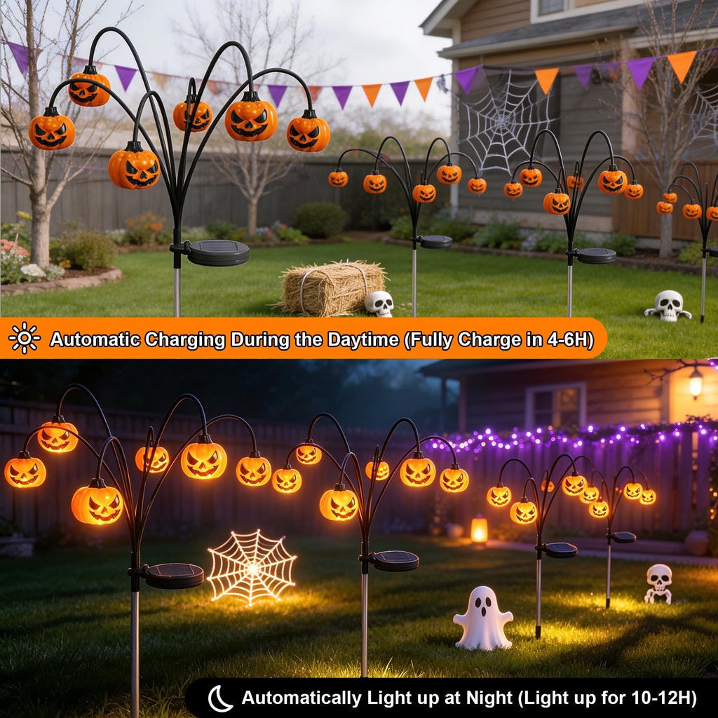 2 Pack Solar Halloween Lights Outdoor Decorations, Fall Pumpkin Lanterns