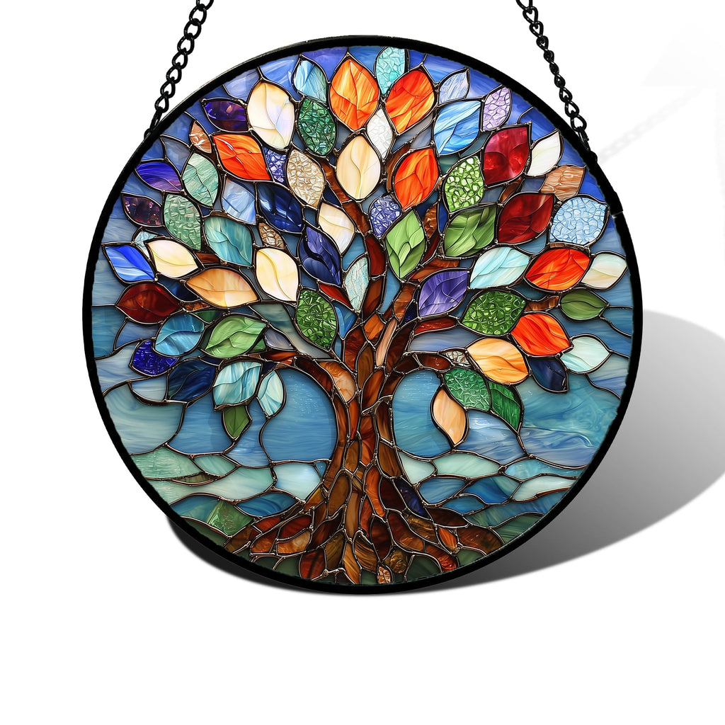 Colorful Tree of Life Stained Glass Window Hanging Suncatcher Gifts 6.3"