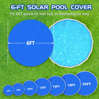 Evoio Solar Pool Cover 6 ft Round for Above Ground Inground Pools Bubble Wrap Covers for Hot Tub Spa Thermal Heating, 12 Mil Circle Blue Floating Blanket for 6-24 Foot Feet Diameter Swimming Pools