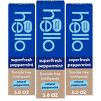 Hello Superfresh Natural Peppermint Fluoride Free Toothpaste for Bad Breath, 5 Oz, Minty Bad Breath Toothpaste, SLS Free, Vegan, Helps Whiten Teeth by Removing Surface Stains (Pack of 3)