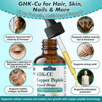 GHK-Cu Copper Peptide Oral Liquid Drops, 6-in-1 Liposomal GHK Cu Supplement w. Marine Collagen Peptides, Hyaluronic Acid, Biotin & Grape Seed, Support Skin Elasticity, Anti-Aging, Hair Growth & Nails