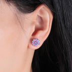 CiNily Flower Earrings Silver Plated Purple Opal Stud Earrings for Women