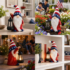Solar Patriotic Gnome Garden Decor,9.4" Independence Day Garden Statues