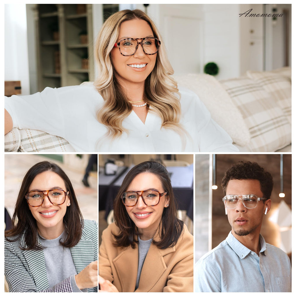 AMOMOMA 3 Pack Oversized Aviator Spring Hinge Reading Glasses for Women Men,Retro Blue Light Computer Reader Frame AM6081 C1+C2+C3 1.5X