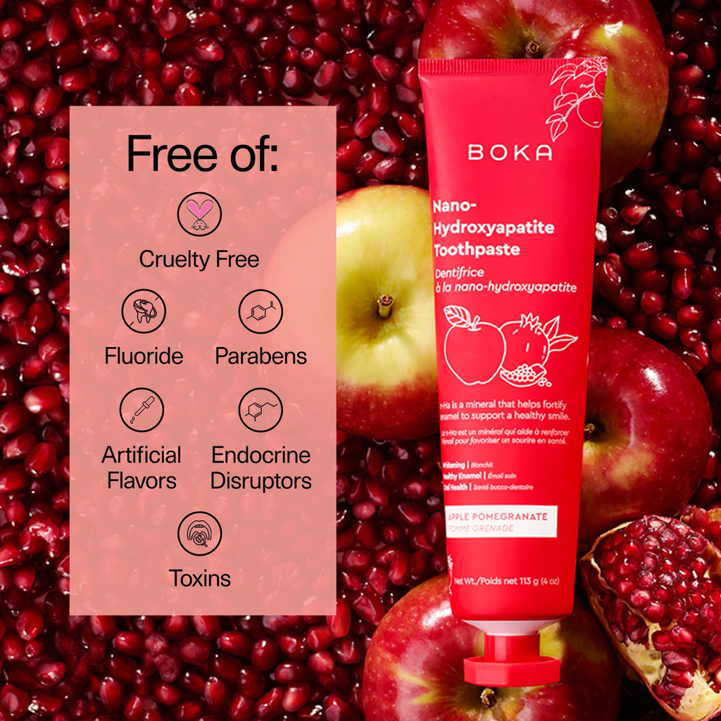 Boka Fluoride Free Toothpaste Nano Hydroxyapatite, Helps Remineralize, Appropriate for Sensitive Teeth, Whitening - for Adult, Kids Oral Care - Apple Pomegranate Flavor, 4Fl Oz 1 Pk-US Manufactured