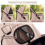 Giantex Foldable Pet Stroller for Small Dogs & Cats, Lightweight Dog Stroller with Lockable Wheels, One-Hand Quick Fold, Adjustable Canopy, Safety Leash & Storage Basket, Pet Travel Stroller, Beige