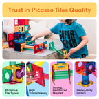 PicassoTiles 70pc Marble Run Magnetic Tiles STEM Set for Kids Ages 3 and Older Magnet Tile Marbles Maze Building Blocks Brain Development Toy Preschool Educational Learning Construction Playset PTG70