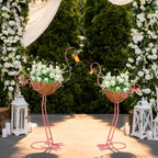 SUNREEK Set of 2 Pink Flamingo Outdoor Planters with Basket, Metal Flamingo Planter for Indoor Outdoor Garden Yard Decor (Flamingo-Planter)