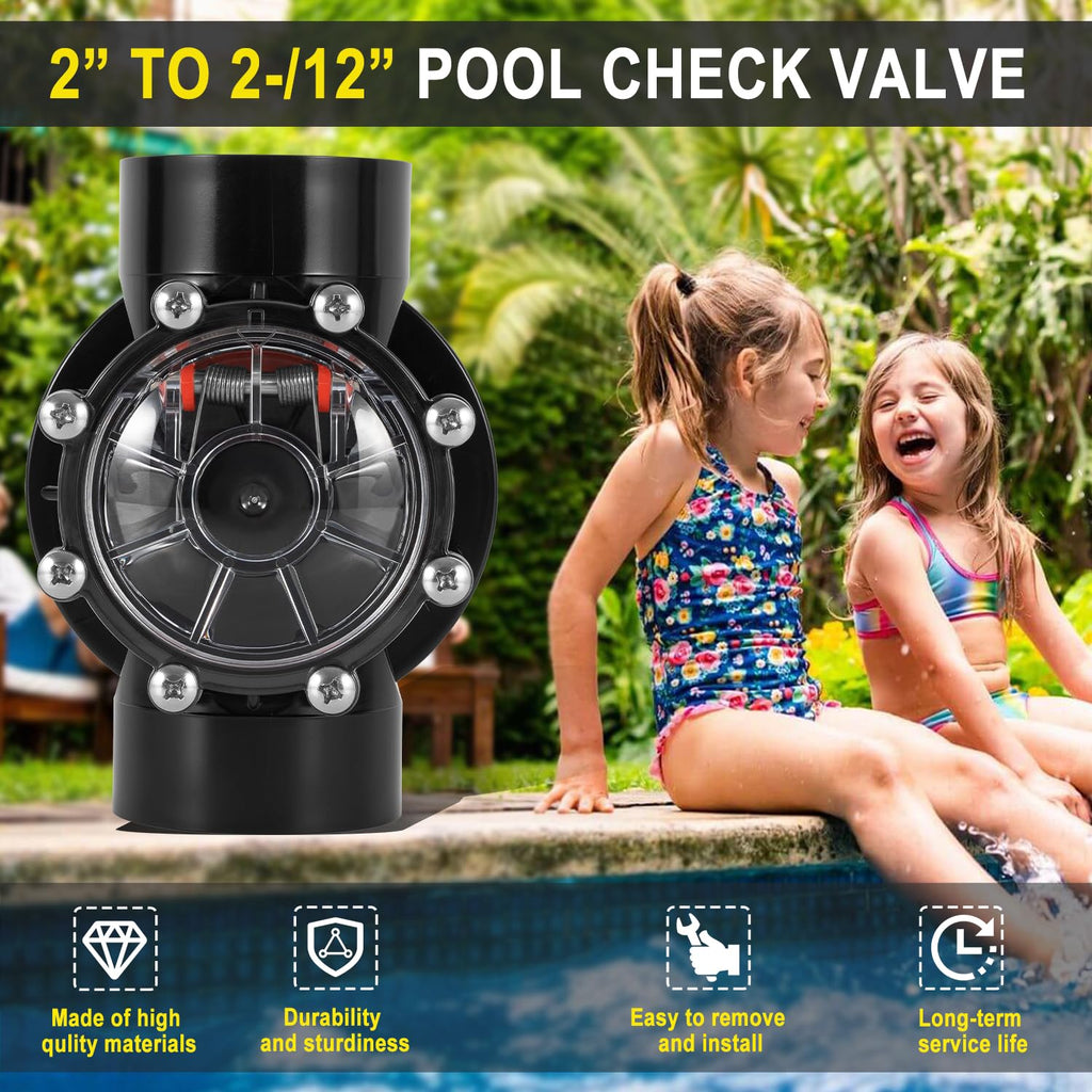 7305 Check Valve Replacement, 2 Inch or 2.5 Inch PVC One-Way Valve for Pool and Spa Plumbing Systems, Clear Cover Backflow Preventer for Inground & Above Ground Use