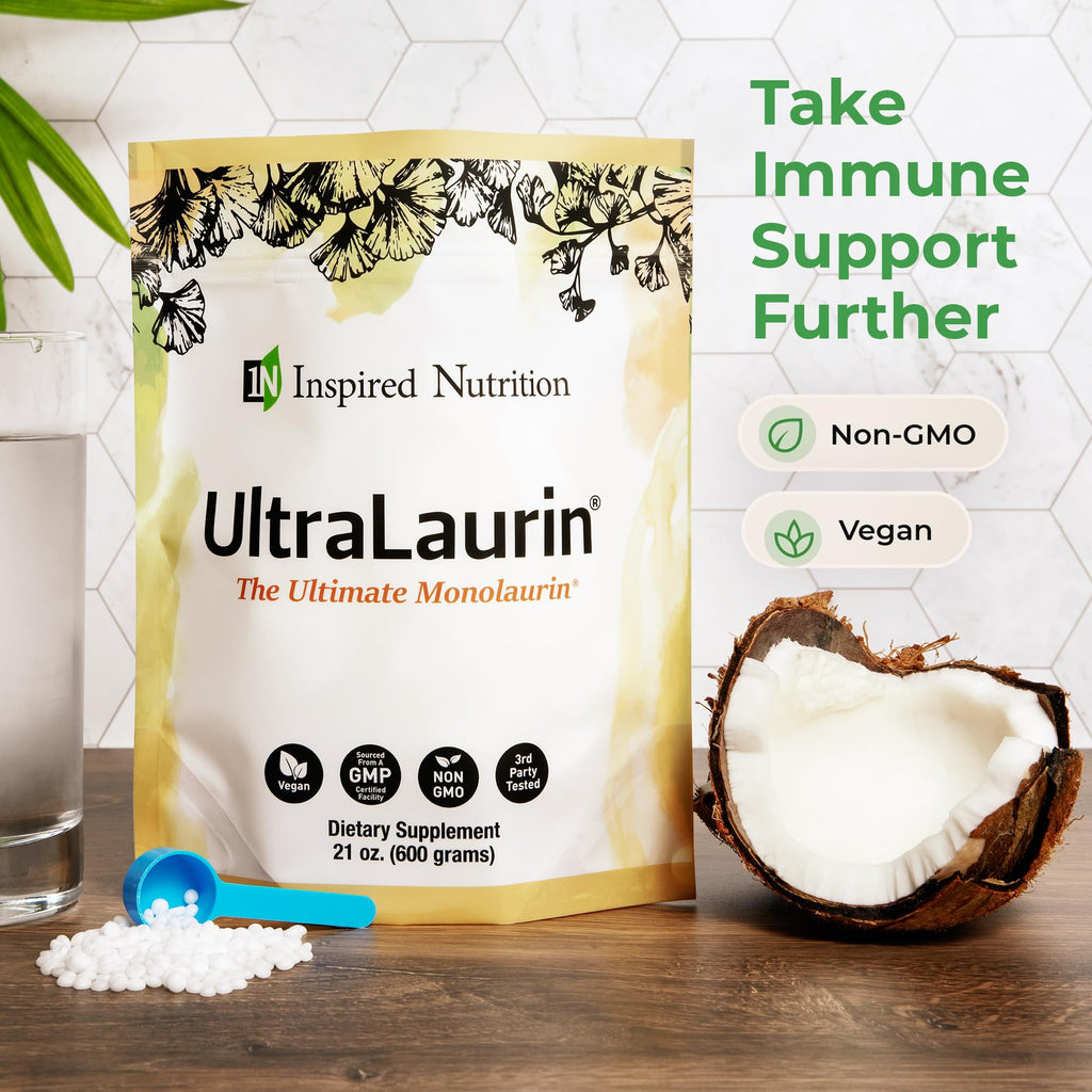 UltraLaurin® Monolaurin Supplement – 3,000 mg Coconut-Derived Pellets for Immune & Gut Health Support, Digestive Wellness – 21 oz / 200 Servings – Vegan, Non-GMO, Natural Immune & Digestive Support