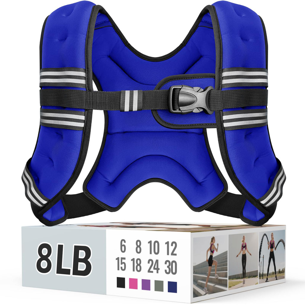 Zeerun Weighted Vest for Women & Men with Reflective Stripe and Adjustable Buckle, Comfortable & Durable Rucking Vest for Walking, Running & Strength Training, 8LBS-Blue