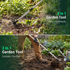 60" Weed Puller Tool with Long Handle, 2-in-1 Weed Rake & Garden Hoe, Stand Up Weeding Tools Gardening, Heavy Duty Steel Weeder Tool, Manual Uprooting Weed Remover Tool for Yard, Lawn, Patio, Garden