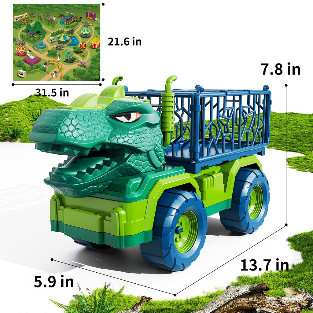 TEMI Dinosaur Truck Toys for Kids 3-5 Years, Tyrannosaurus Transport Car Carrier Truck with 8 Dinosaur Figures, Activity Play Mat, Dinosaur Eggs, Trees, Capture Jurassic Play Set for Boys and Girls