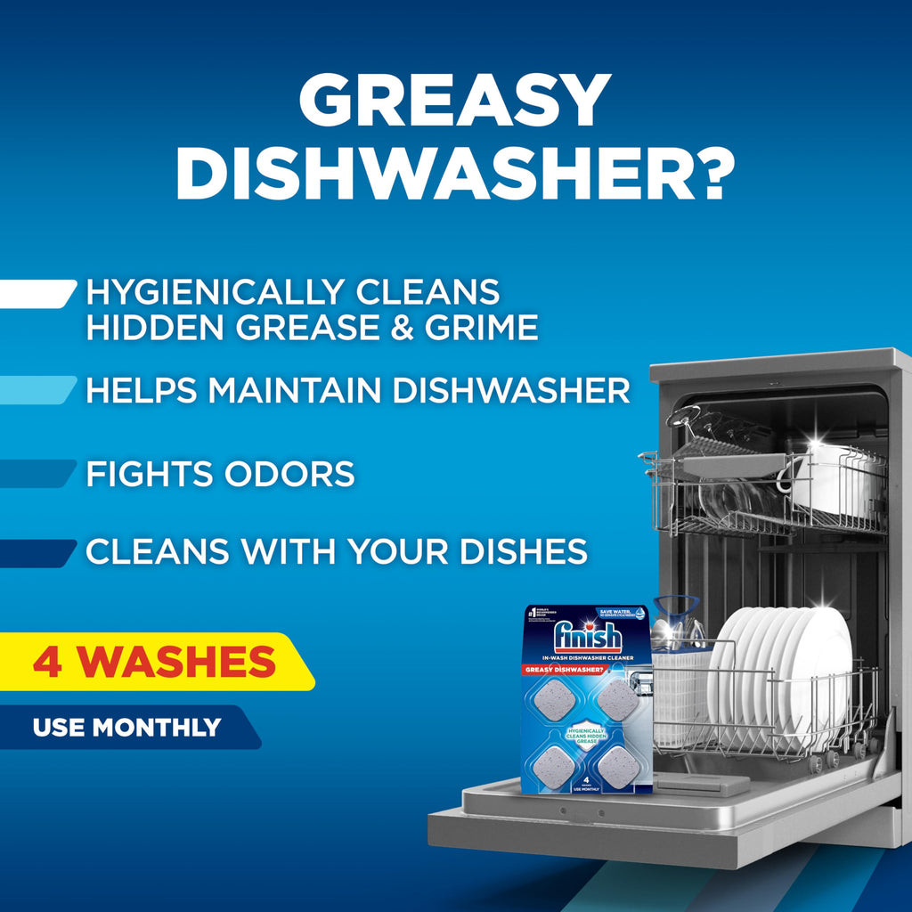 Finish Dishwasher Cleaner Tablets, Deep Cleans Hidden Grease & Grime, Fights Odors, No Extra Wash Cycle, Helps Maintain Dishwasher, 4 Month Supply, 4 Count
