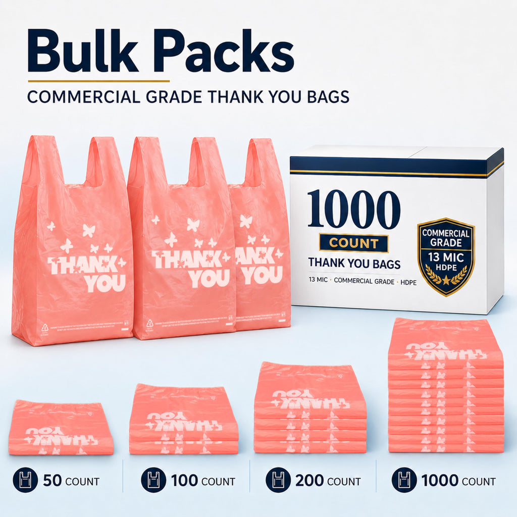 YoYoRain PINK Thank you bags, 800PCS T shirt bags, To Go Bags,Grocery bags, Reusable and Disposable,Perfect for Small Business,Take Out,Retails,11"x6"x21"(800)