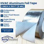 BlueTex Insulationㅤ HVAC Aluminum Foil Tape 3 inch x 150 ft (6 mil), Professional Grade Silver Duct Tape Metallic, Tear-Proof HVAC Tape, Heavy Duty, for Ductwork, Dryer Vent & Insulation - 16 Rolls