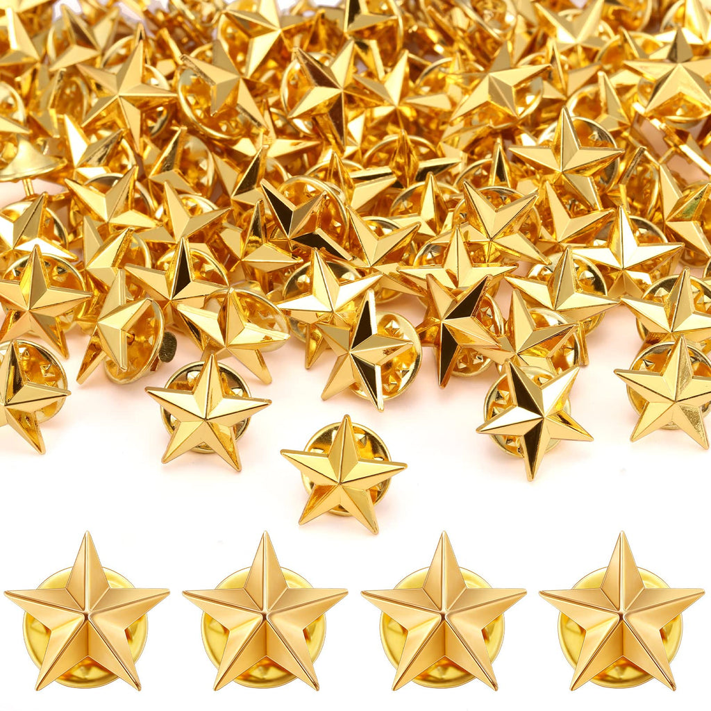 Fumete 100 Pcs Gold Star Lapel Pins, Independence Day Star Pins, Military Award Labor Day Brooches for Backpacks Hats 4th of July Costume Decoration