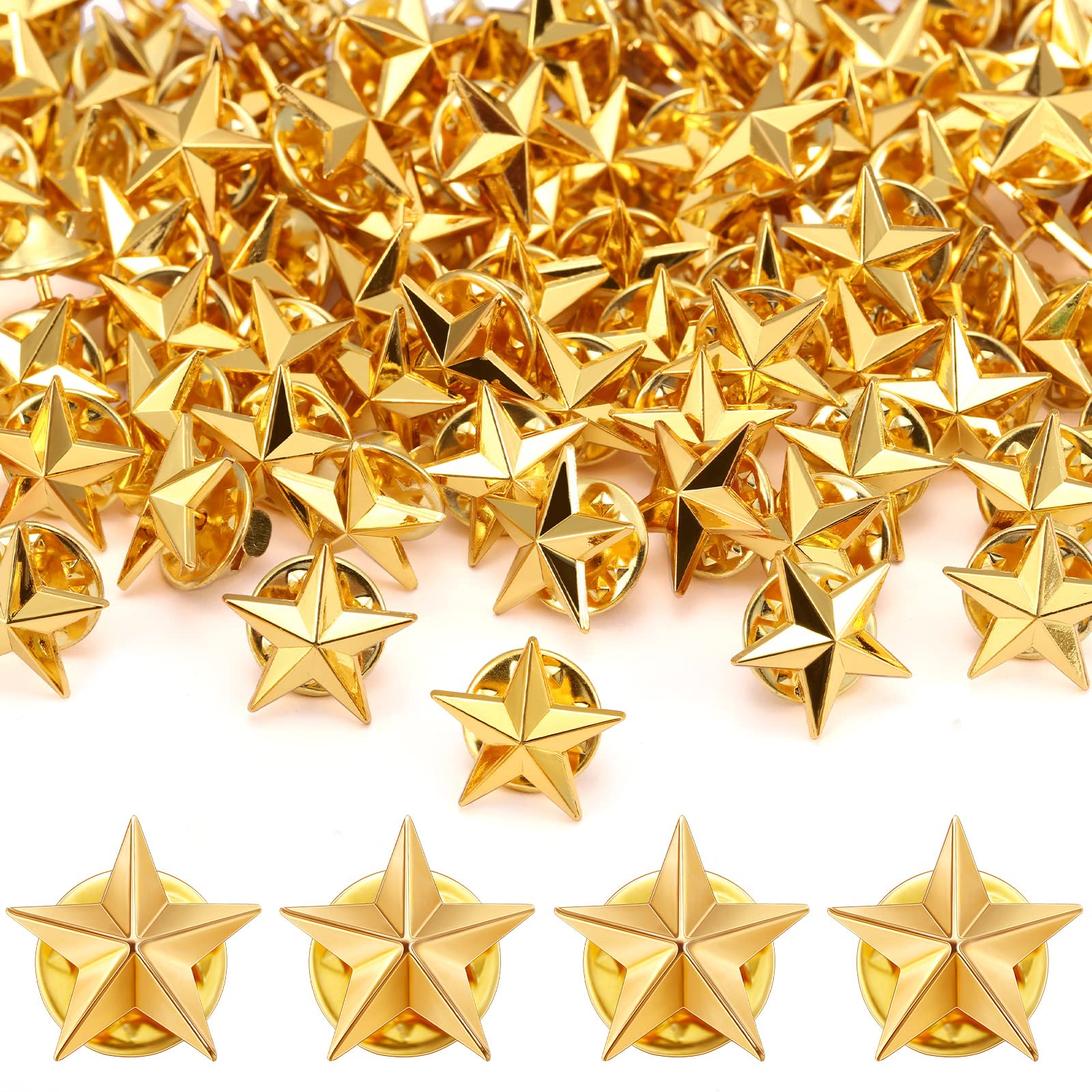 Fumete 100 Pcs Gold Star Lapel Pins, Independence Day Star Pins, Military Award Labor Day Brooches for Backpacks Hats 4th of July Costume Decoration
